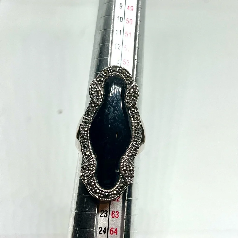 Vintage 925 Marcasite Onyx Ring